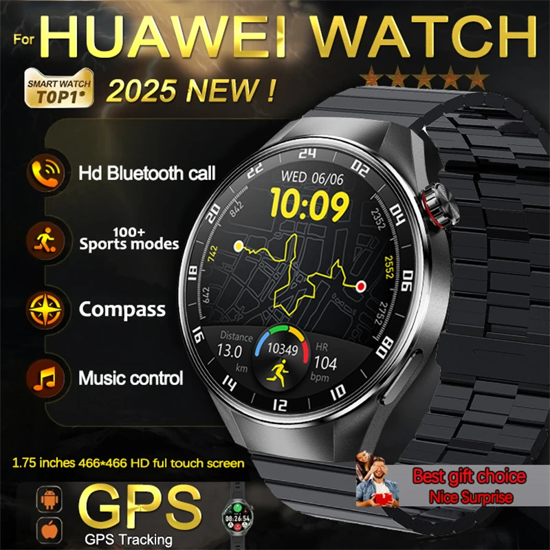 

2025Новинка для HUAWEI GPS Смарт-часы для мужчин 466*466 HD AMOLED Экран BT Call Компас Высотомер 100 + Спортивные умные часы с пульсометром и здоровьем