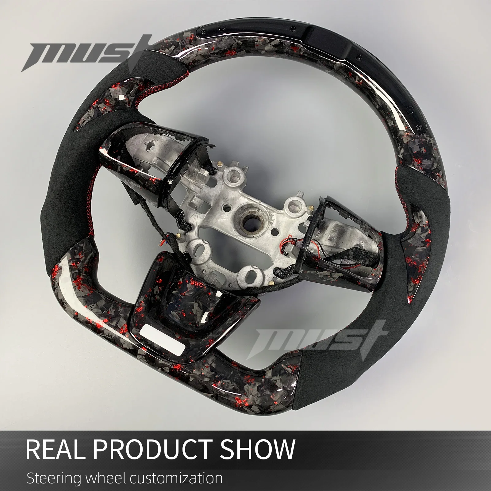 ZJZ لكيا ستينغر GT GT1 GT2 GT-Line سيدان نماذج 2018-2024 مخصصة الأحمر مزورة ألياف الكربون LED دورة في الدقيقة عرض عجلة القيادة #5