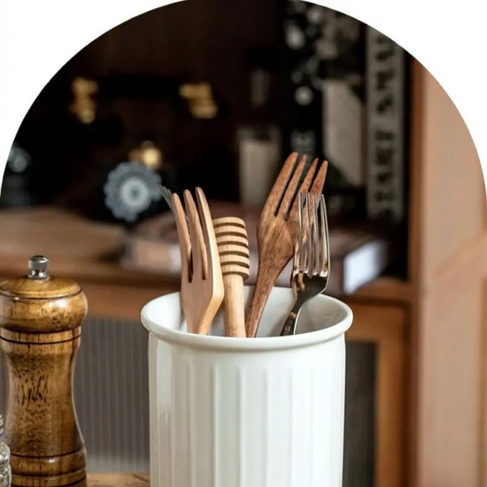 Elegant White Striped Ceramic Storage Pot Kitchenware Organizer Utensil Holder Decorative Vase For Modern Home Decor