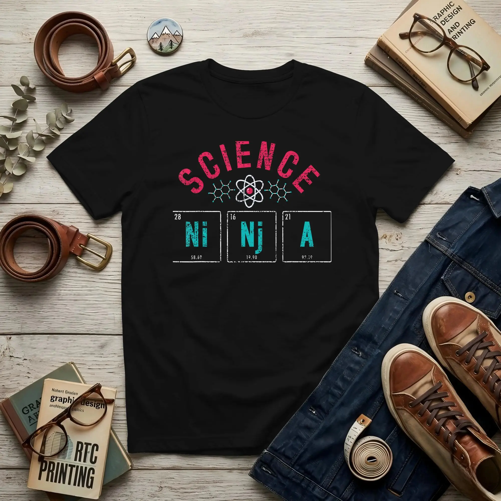Science Ninja Periodic Men T Shirts Science Leisure Tees Short Sleeve Round Collar 100% Cotton Printed Clothes T-Shirt