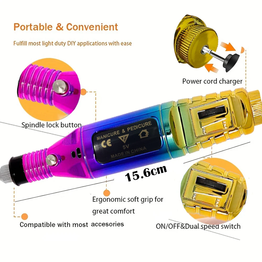 قلم إزالة طلاء الأظافر USB 5 فولت ضروري لفن الأظافر، أداة العناية بالأظافر المحمولة التي تعمل بالبطارية #6