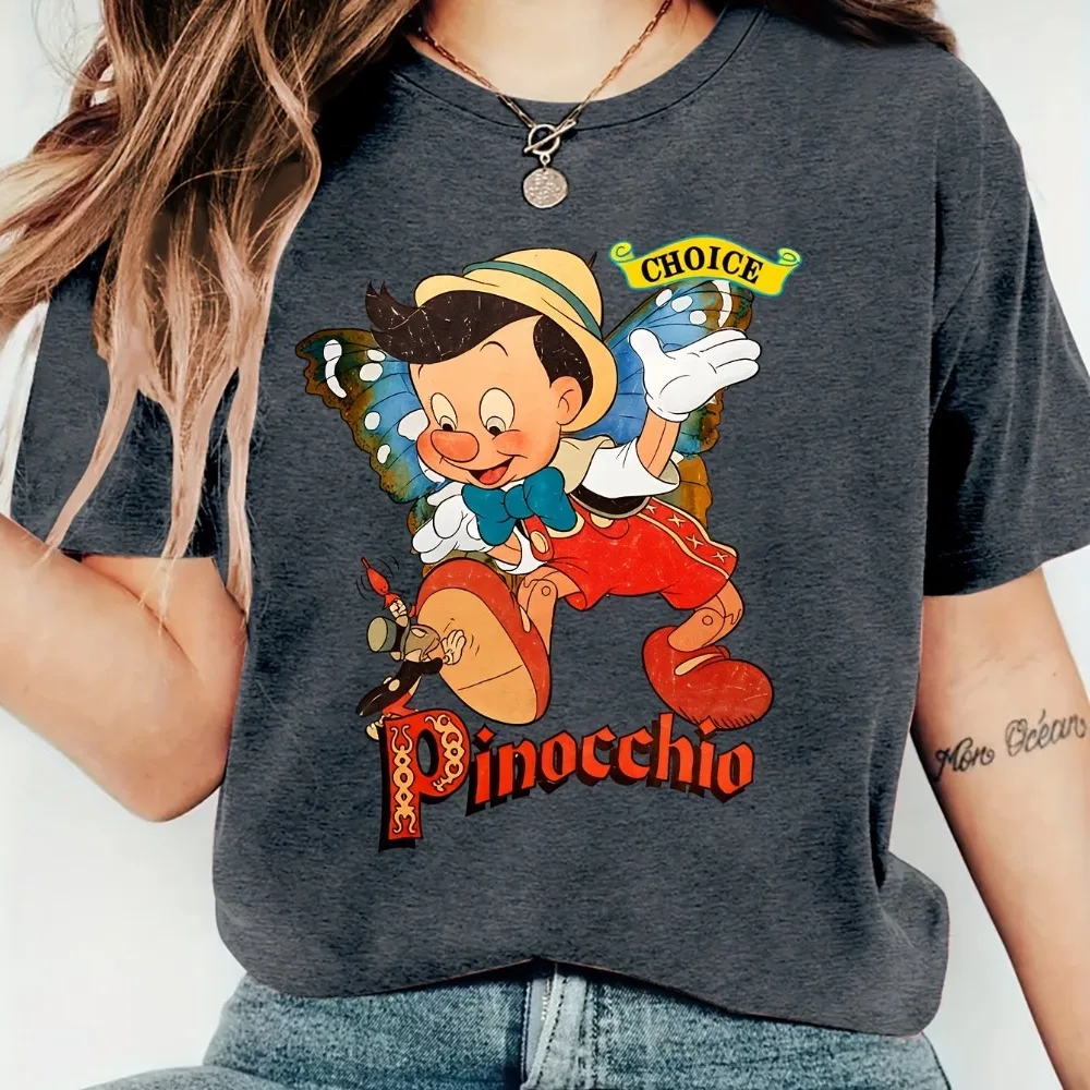

Disney Women's Pinocchio Graphic T-Shirt Officially Licensed Retro Vintage Design with Choose Your Path Art Soft Stretch