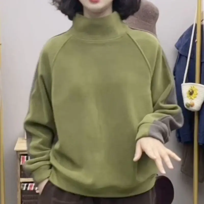 Solid Patchwork Long Sleeve Pullover Sweatshirt Elegant Fashion Harajuku Slim Fit Tops Women Loose Casual All Match Tops Women