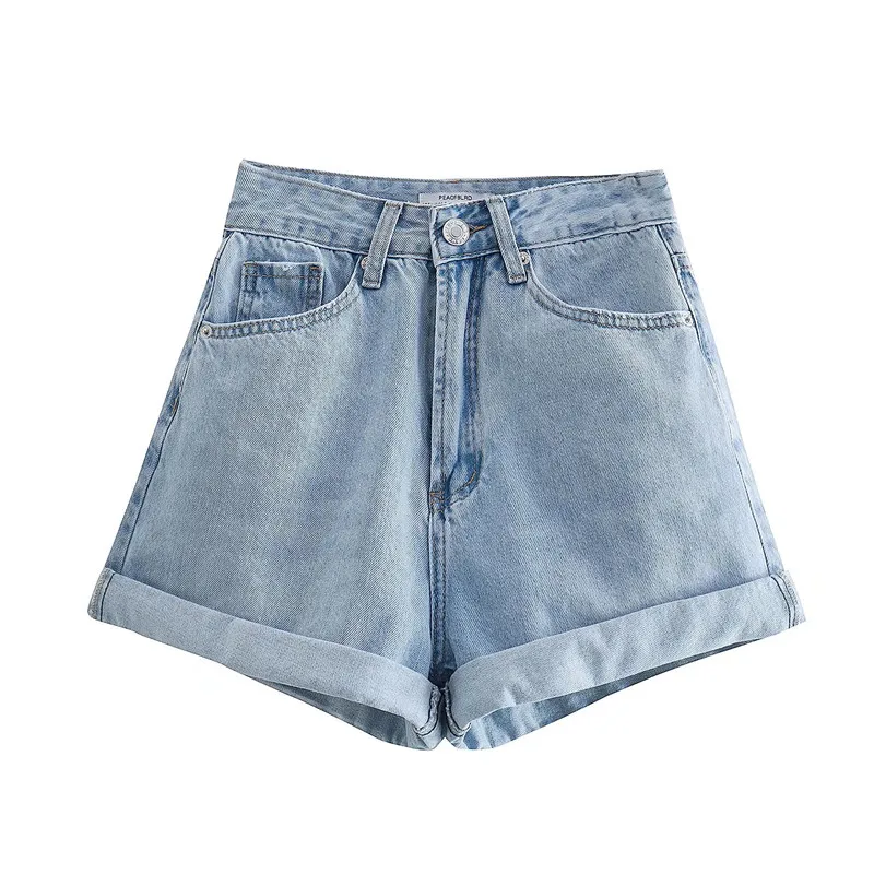 ฤดูร้อนใหม่ผู้หญิงเบอร์มิวดา orts Mommy Denim orts 4 สีเอวสูงตรงขากางเกงยีนส์เอวสูงกางเกงยีนส์ ort ความยาว