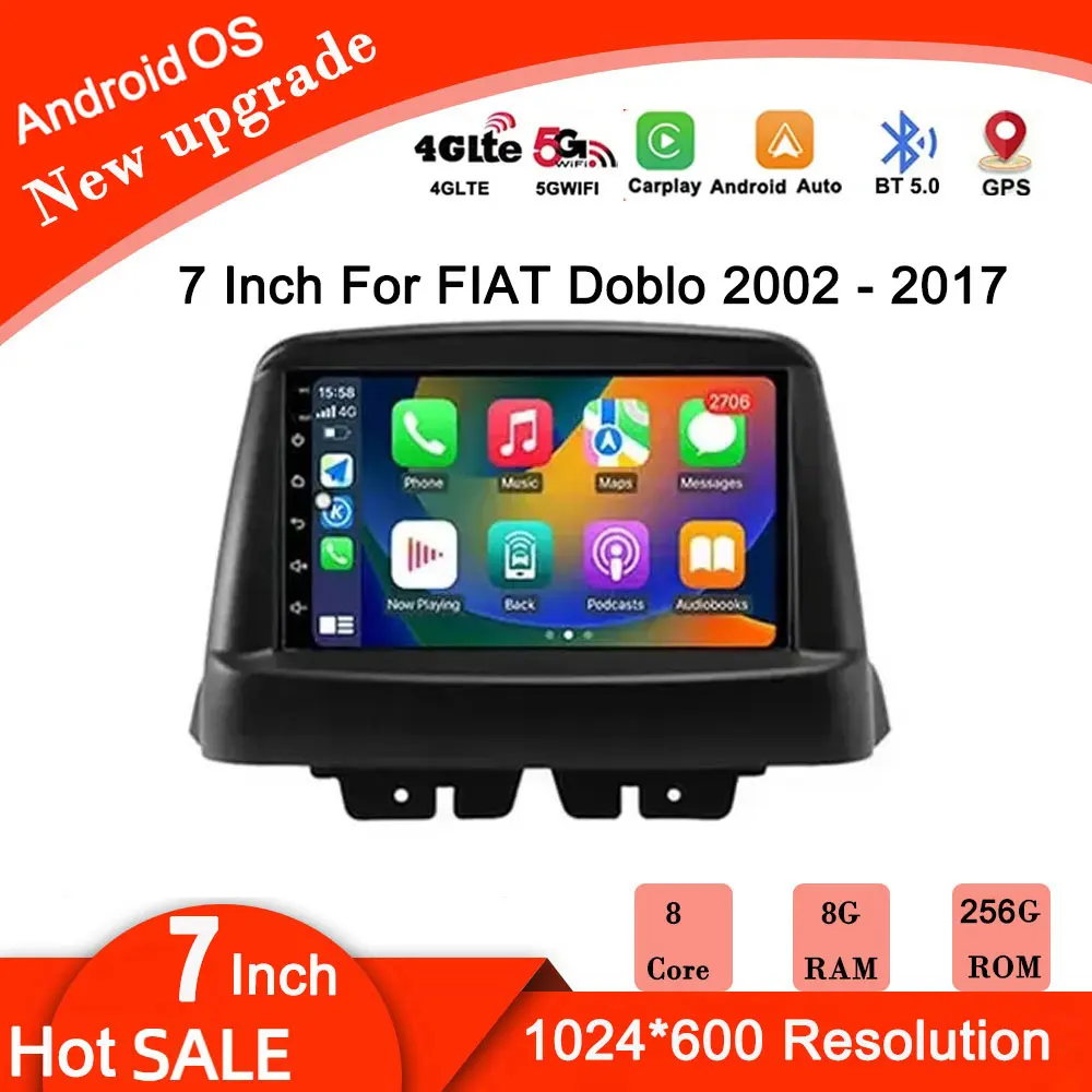 7 Inch For FIAT Doblo 2002 - 2017 DSP HD Touch Screen Android 14 Car Radio Video Stereo Player GPS Navigation Multimedia Carplay