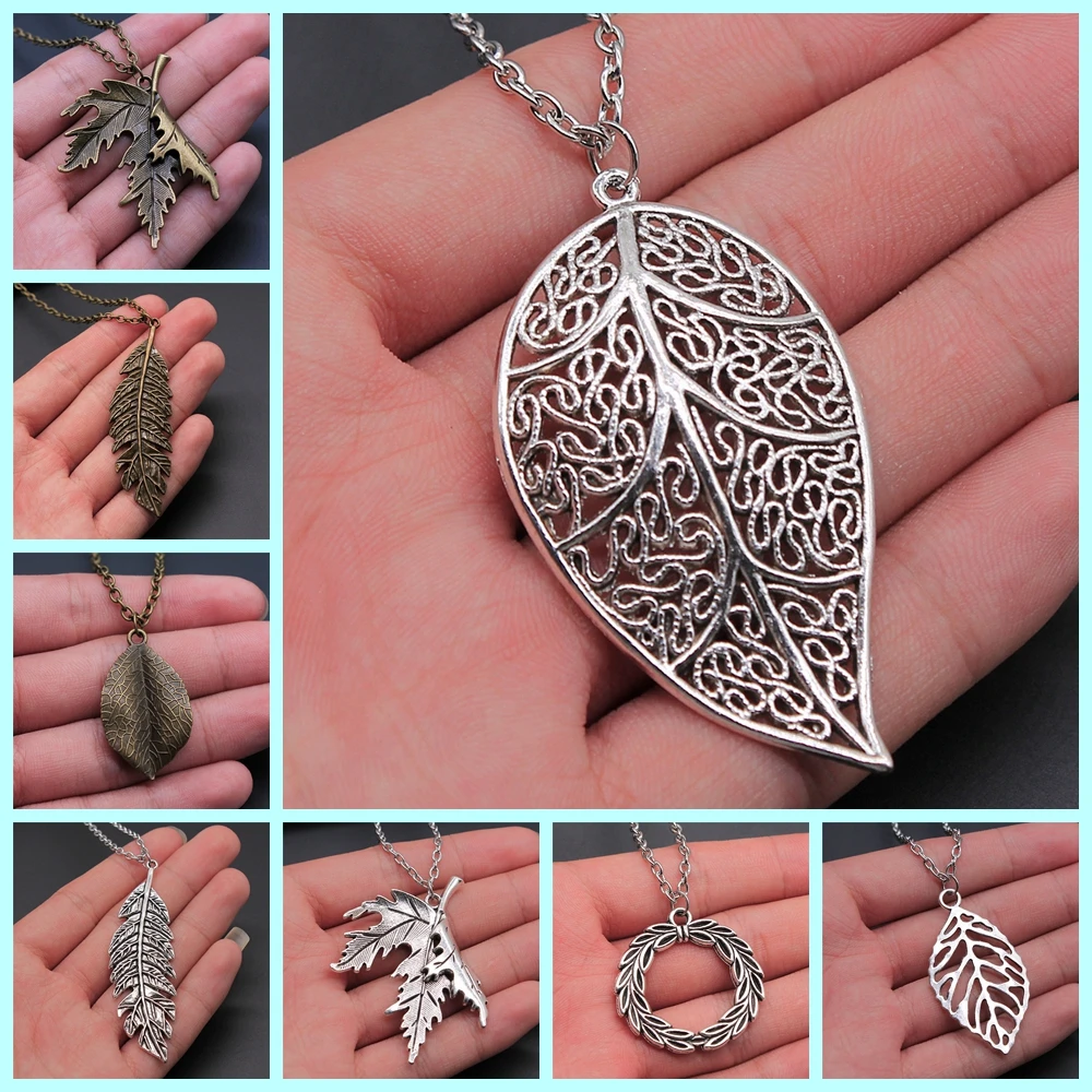 Antique Silver Color Antique Bronze Color Leaf & Branch Pendant Necklace Tree Leaves Necklace For Women Metal Long Chain