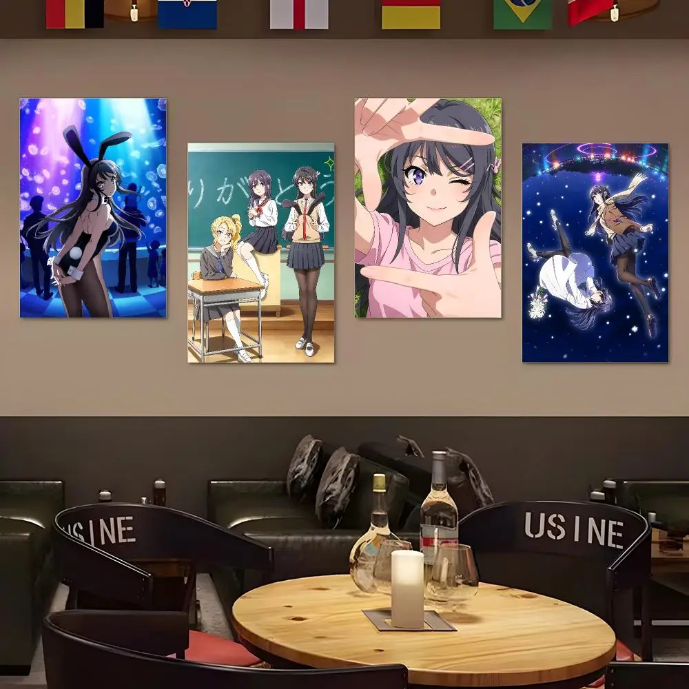 Anime Bunny Girl Senpai Poster Prints Watercolor Wall Art Room Decor Posters Self-adhesive Art Waterproof Paper