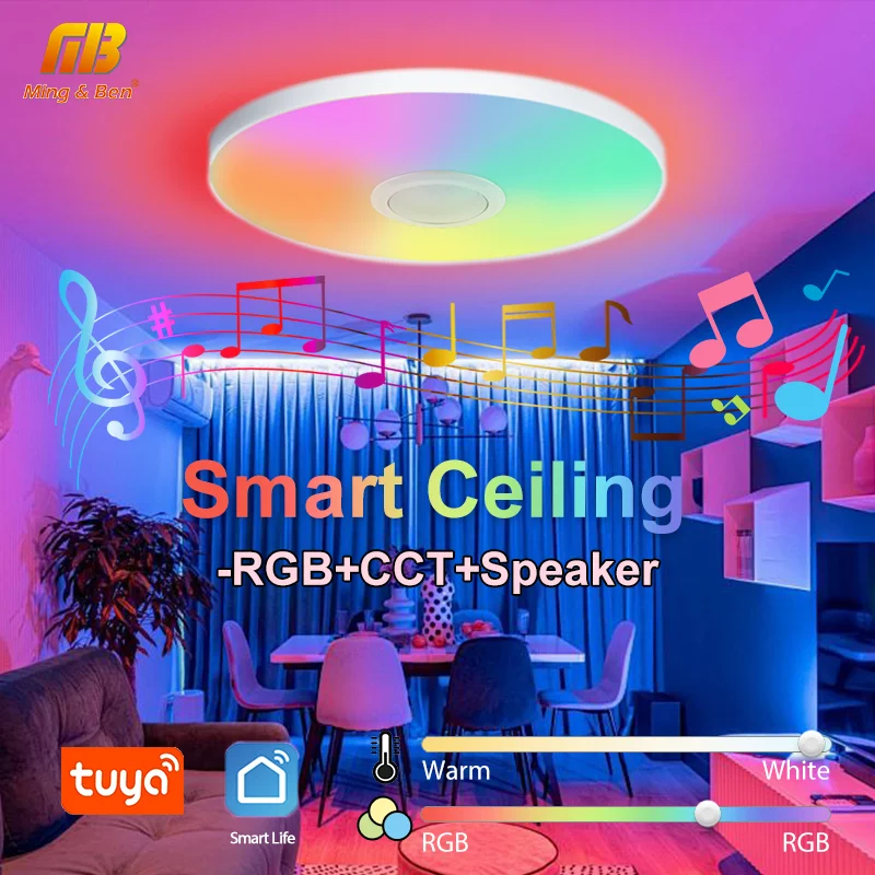 TUYA Smart RGB Ceiling Light With Speaker Play Music LED Light 36W 30W 220V Gloss Home Decor APP Remote Control Dimming Bedroom