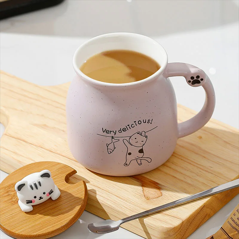 Creative color cat heat-resistant Mug cartoon with lid 350ml cup kitten coffee ceramic mugs children cup office Drinkware gift