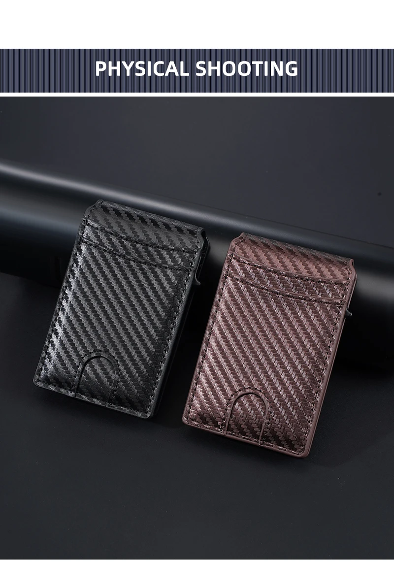 New RFID Men Card Wallets High Quality Carbon Fiber Magnetic Card Bag Photo Holder Male Pop-up Card Clips