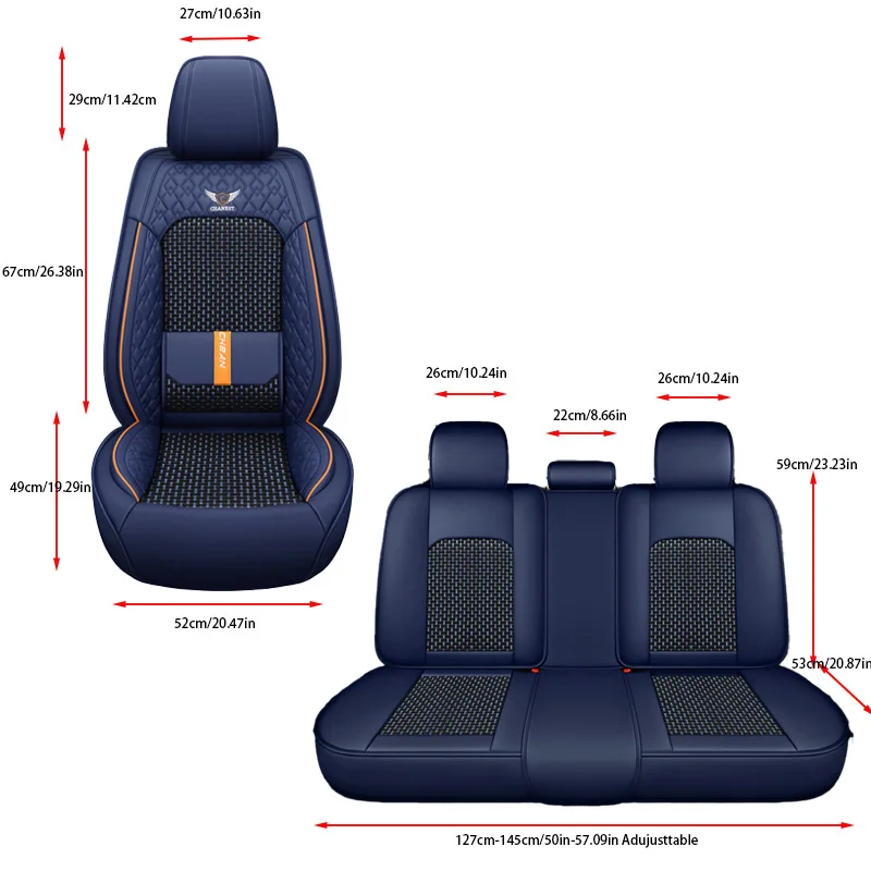 5-seat car seat cover, new nappa leather ice silk fixed lumbar support, four-season universal, suitable for most cars - Image 6