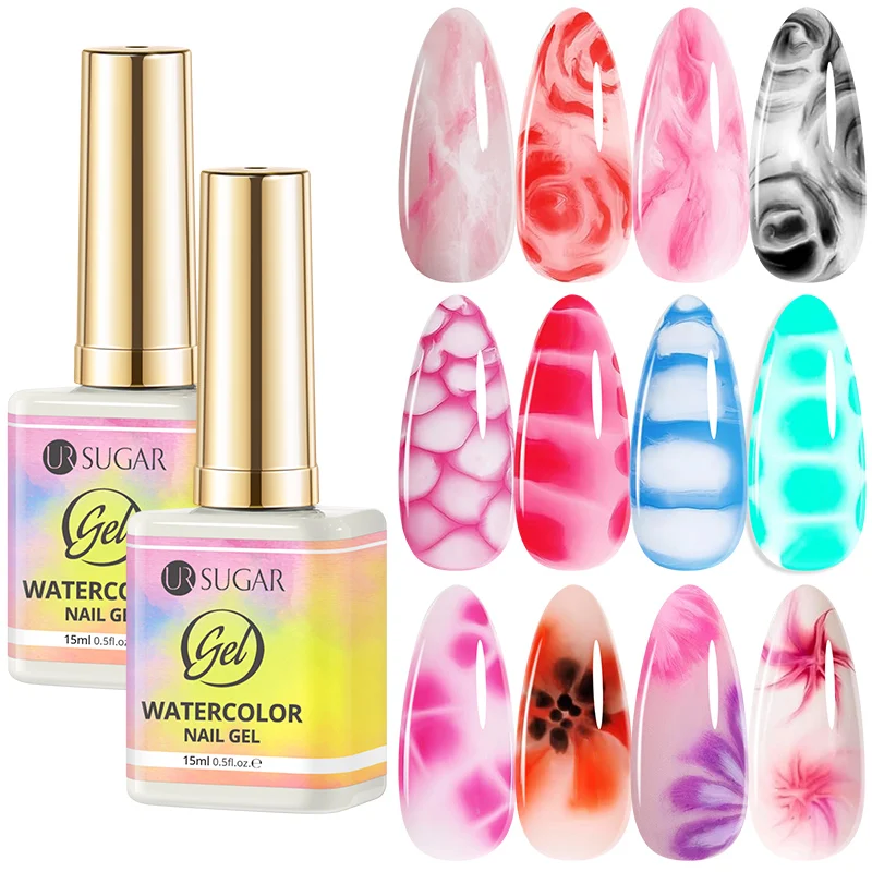 UR SUGAR 1/2Pcs 15ML Clear Watercolor Gel Polish Spread Marble Nail Gel Soak Off UV Gel Paint Applicable Nail Art Design Gel