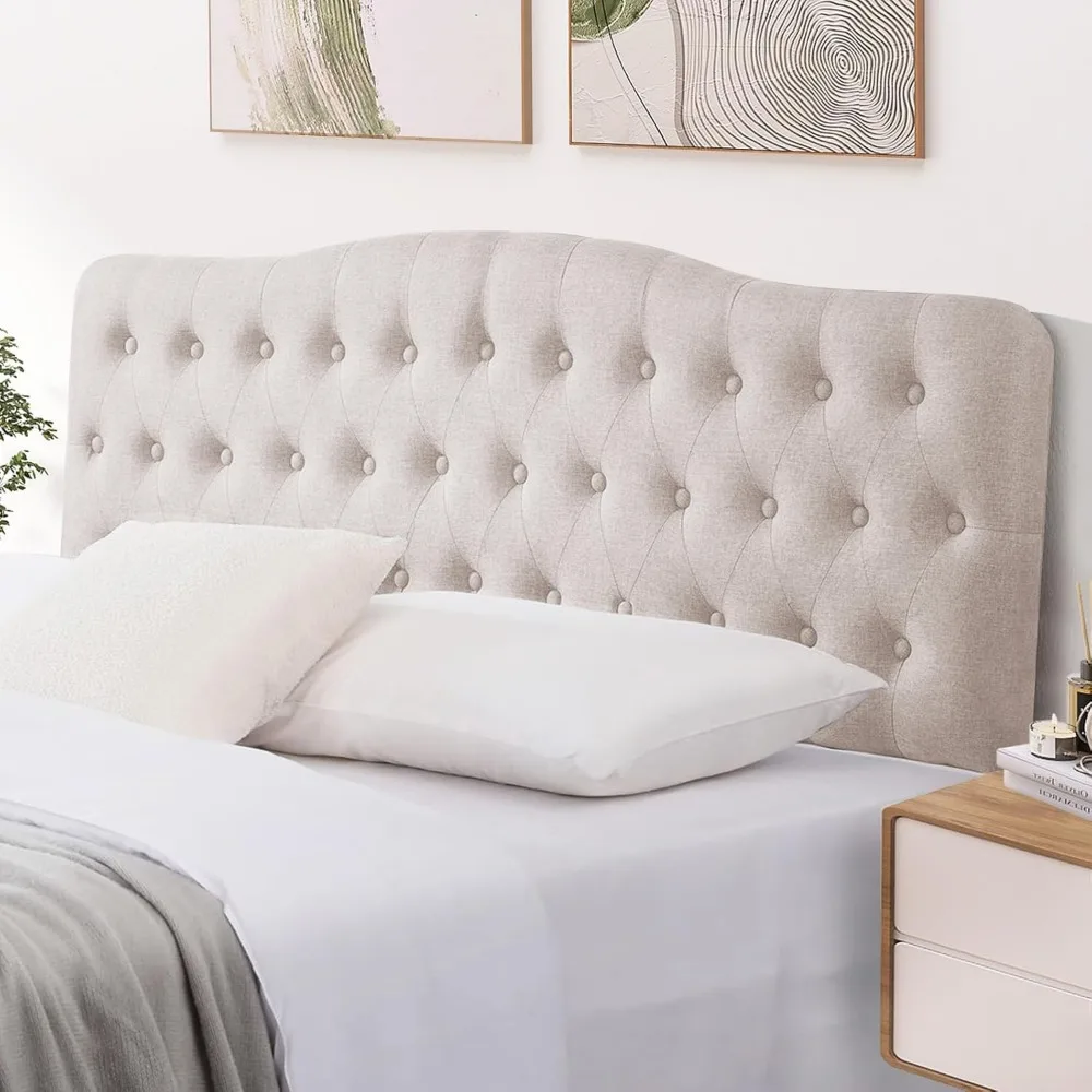 

Upholstered Queen Headboard, Button Diamond Tufted Headboard with Adjustable Height and Solid Wood Leg, Linen Fabric Padded Head