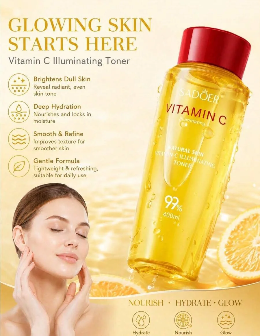 Vitamin C Brightening Facial Toner, Moisturizes and Nourishes the Skin, Suitable for Daily Facial Care, 400ml Large Capacity