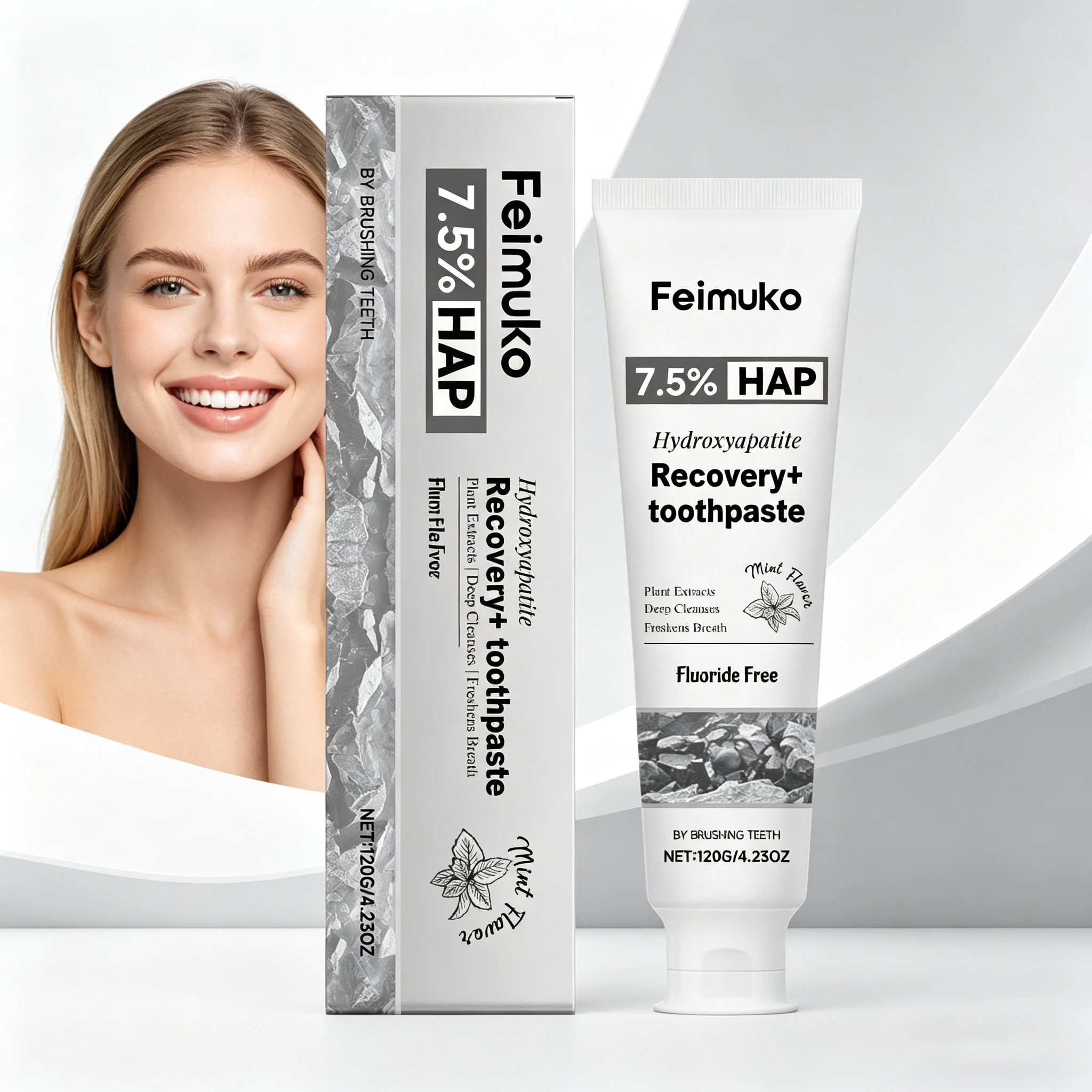 

Зубная паста Feimuko с гидроксиапатитом для восстановления, длительной свежести дыхания, обильной пены, поддержания здоровья десен и уменьшения зубного камня.