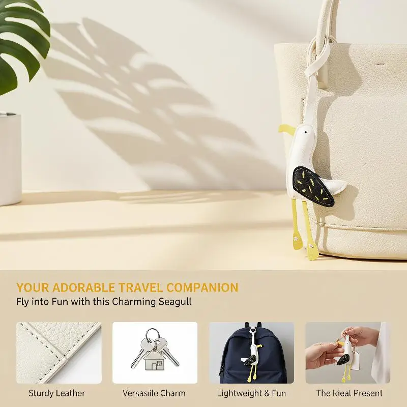 PU-Leder Möwen-Anhänger Patchwork-Schlüsselanhänger Niedliche Taschenverzierung Rucksack-Dekoration Geschenk – Detail 6
