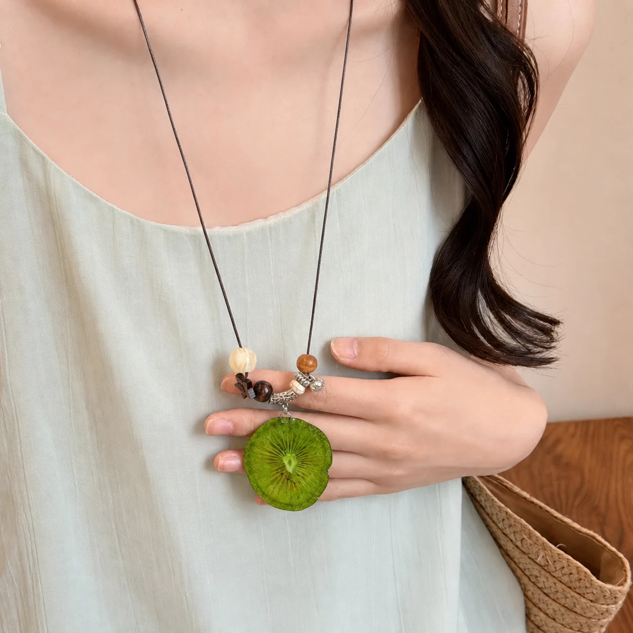 Dried Fruit Necklace Vintage Fruit Resin Pendant Necklace Handmade Beaded Necklace Original For Daily Wear Summer Picnic Casual