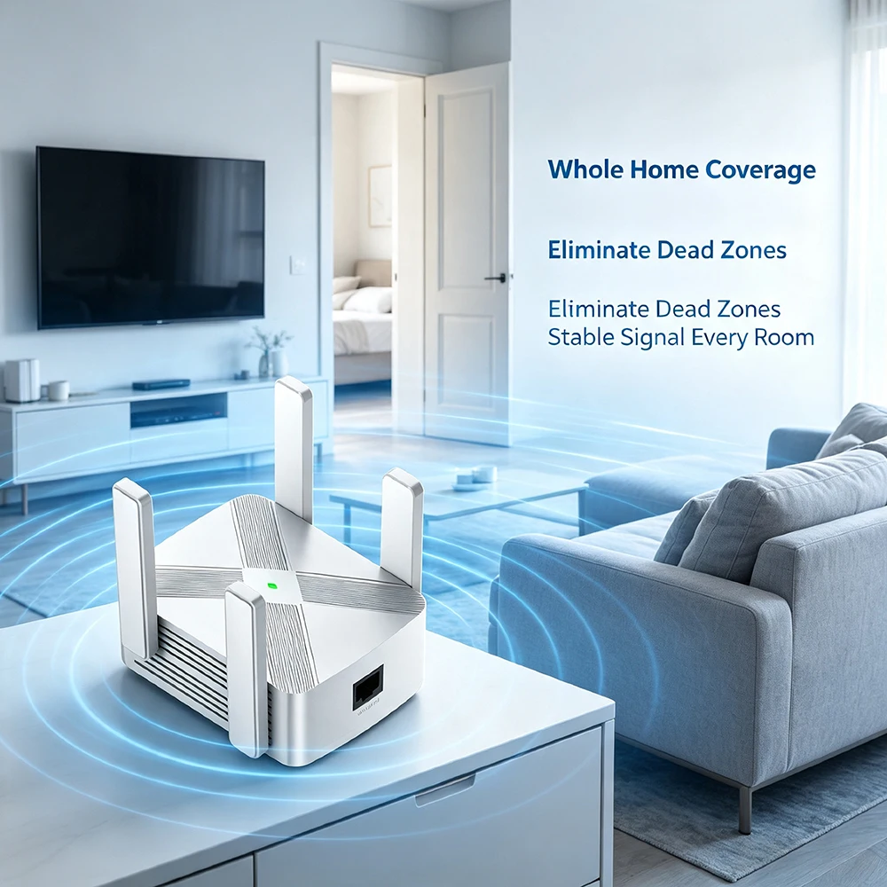 WiFi Range Extender Dual Band Wireless WiFi Repeater 1200Mbps Signal Booster with Ethernet Port,4 External Antennas with WPS