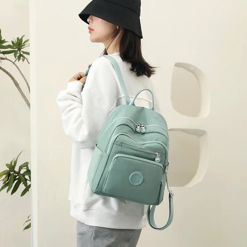 Simple Solid Color Backpack Women 2023 Waterproof Nylon School Bags for Teenager Girls Bookbag Lady Travel Backbag Shoulder Bag