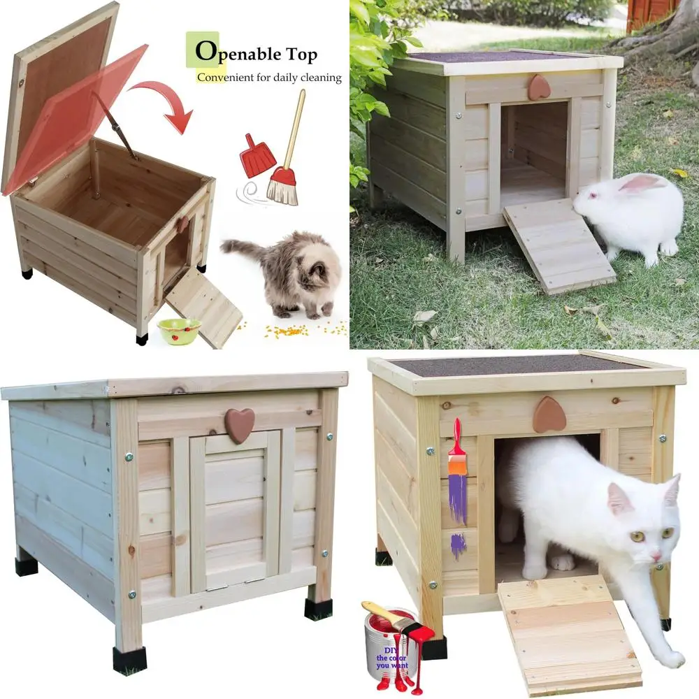 

Устойчивое к атмосферным воздействиям укрытие для кошек для ферлов — бежевое деревянное обитания мелких животных