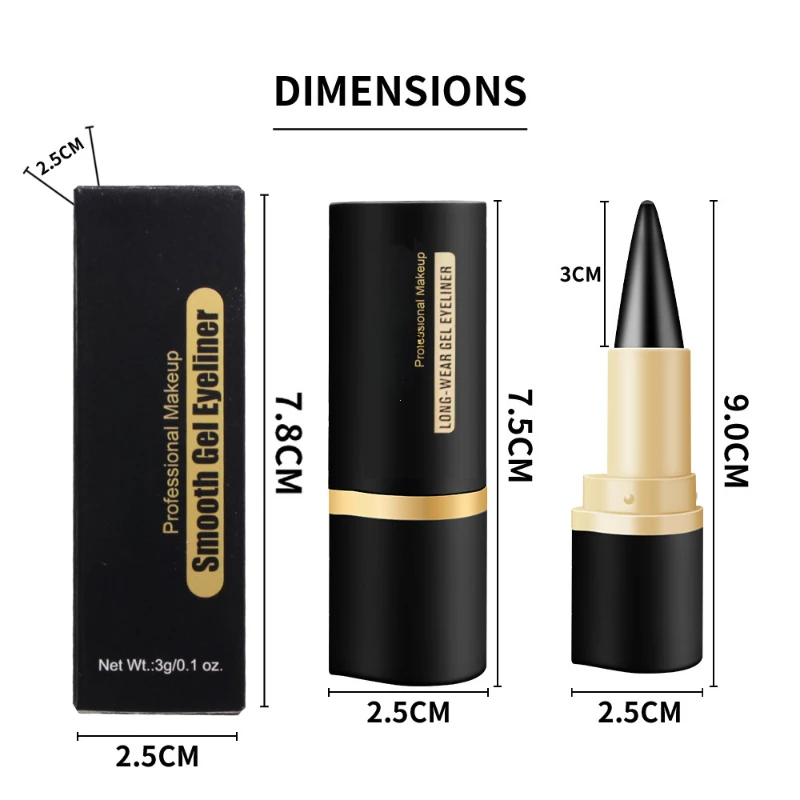 Black Eyeliner Pencil Waterproof Eye Enhancing Stick Solid Thick Gel Smooth 24 Hours Long Lasting Smoky Eye Liner Cosmetic