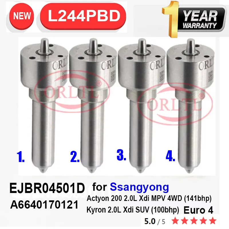 4PCS A6640170121 Nozzle L244PBD Diesel Fuel Injection Nozzle L244PRD for Ssangyong Kyron 2.0L EJBR04501D (6640170121)