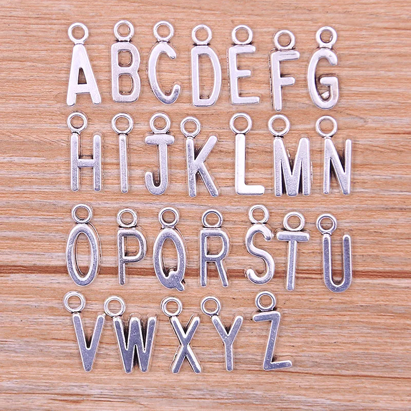 26Pcs 7X17MM Picture Color Metal Zinc Alloy English Letter A-Z Charms Fit Jewelry Pendant DIY Necklaces Bracelets Bags Makings