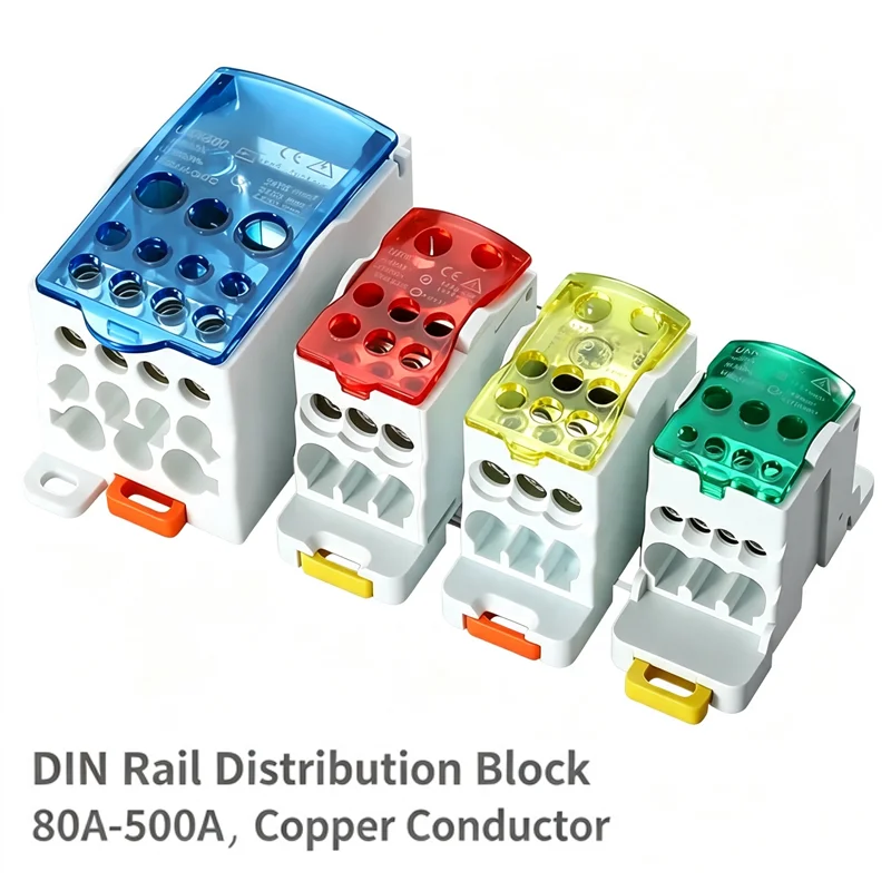 UKK-Serie DIN-Schienen-Verteilerblock 80A-500A, Ein-Eingang-Mehr-Ausgang-Verteilerklemme, Reinkupfer-Elektroverteilerkasten