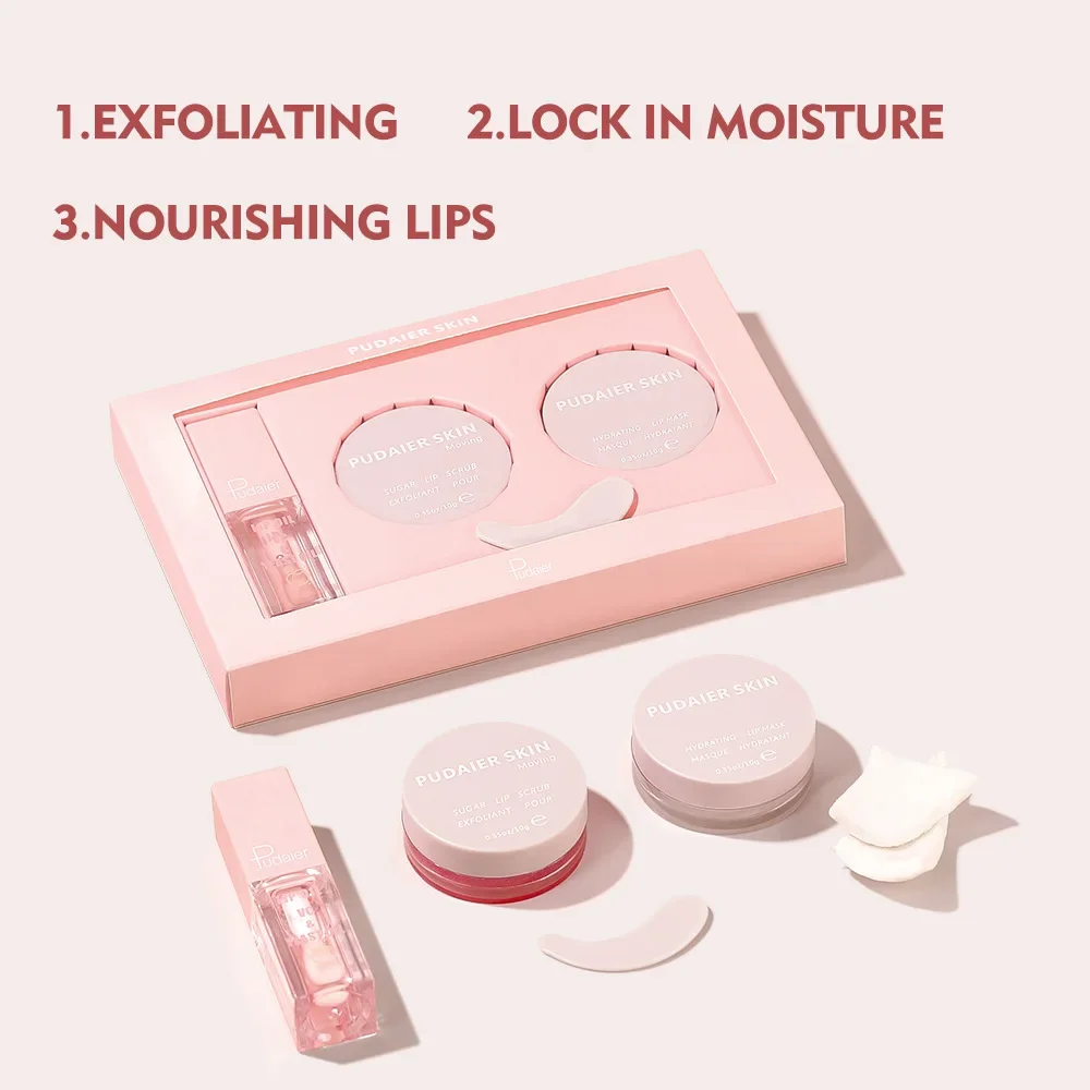 Pudaier Lip Oil Lip Gloss Care Set Makeup Exfoliating Lips Scrub Nourishing Moisturizing Lipmask Lip Oil Balm Base Moisturizer