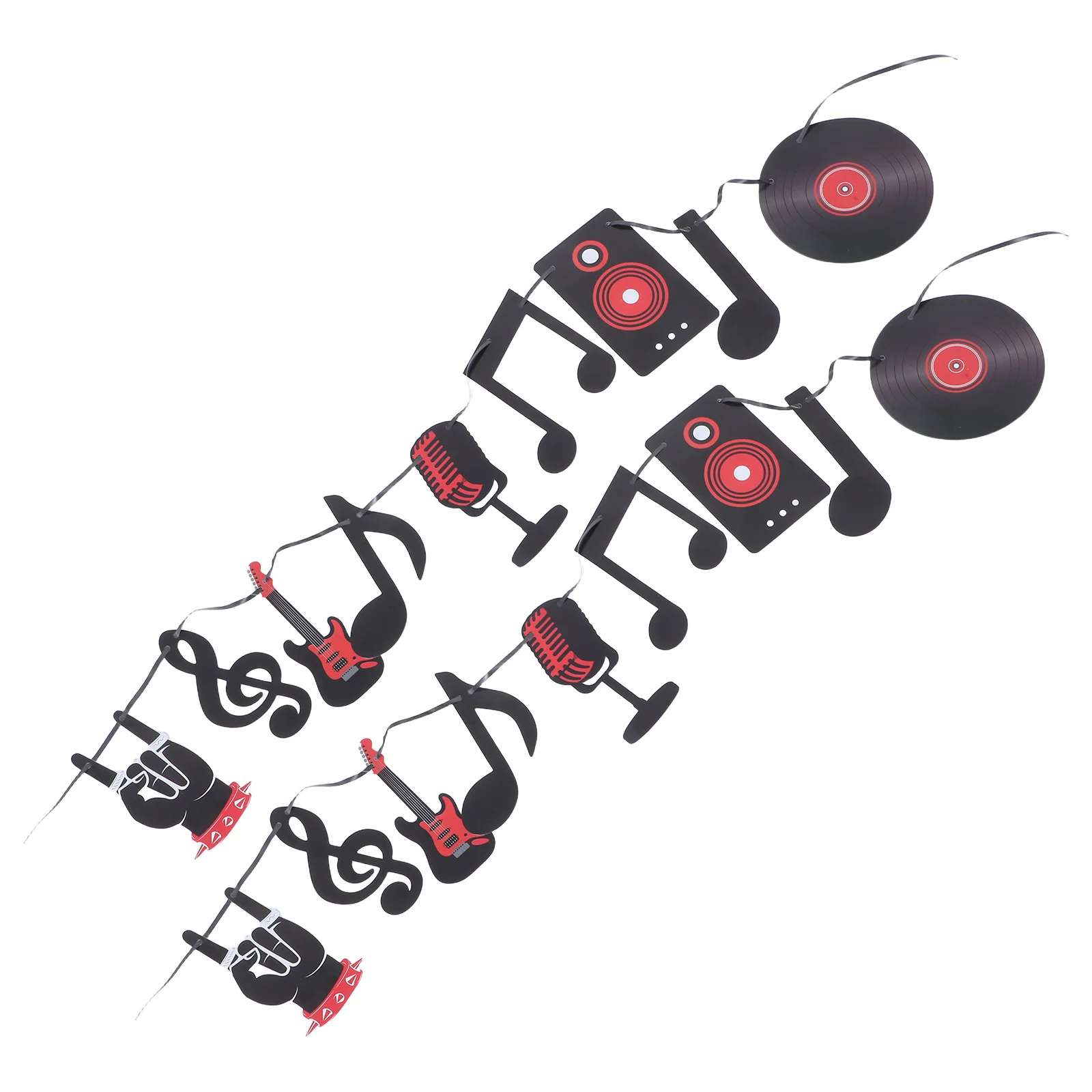 

2 set Rock Music Theme Banner Black Musical Notes Hanging Decor For Party Wall Window Ceiling Cardstock Garland Retro