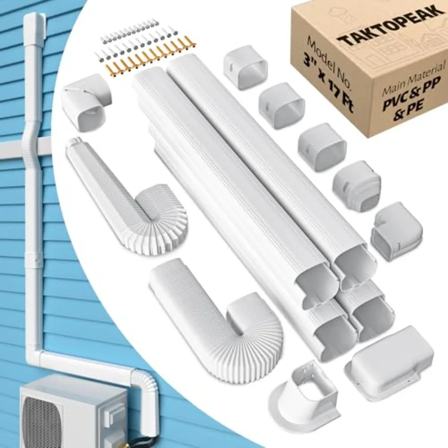 

Mini-Split Line Set Cover: 3'' 17 Feet Line Hide for Mini Split Air Conditioner Central AC HVAC - Waterproof Decorative Pipe Co