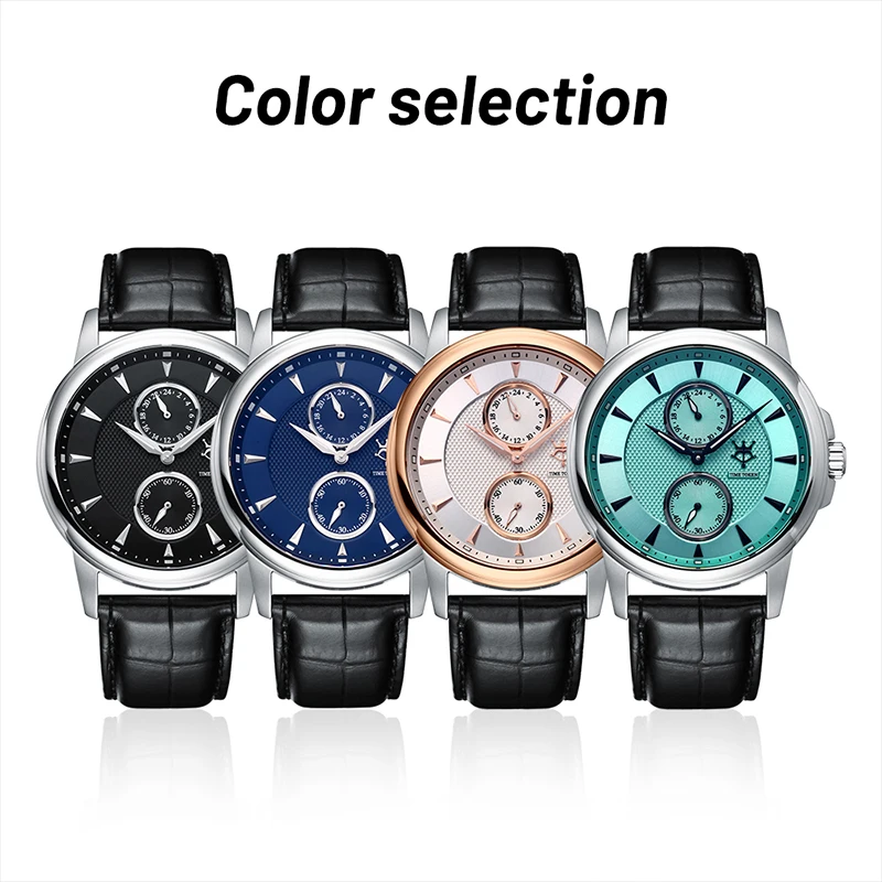 Time token relógio de luxo masculino clássico elegante movimento quartzo vidro safira caixa aço inoxidável elegância couro stra