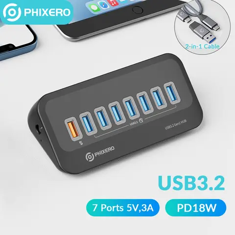 PHIXERO USB 분배기 USB 3.2 허브 5Gbps 타입 C 어댑터 멀티 포트 USB 3.0 도킹 스테이션 허브 (Surface, Macbook, 노트북 PC용)