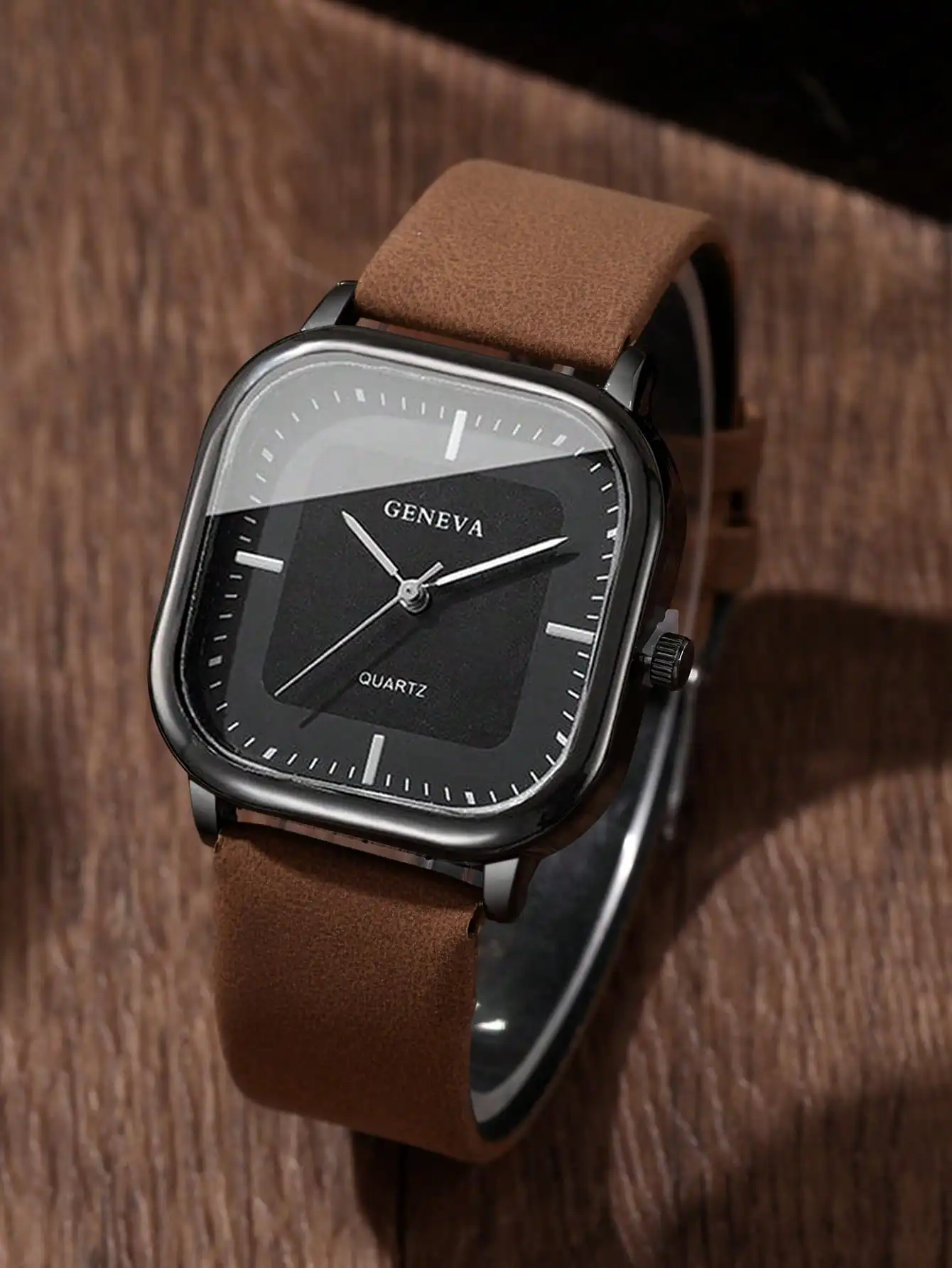 3pcs/Set Minimalist Casual Men's Quartz Watch, Blue/Brown/Black Leather Strap With Square Black Dial Quartz Watch Set.