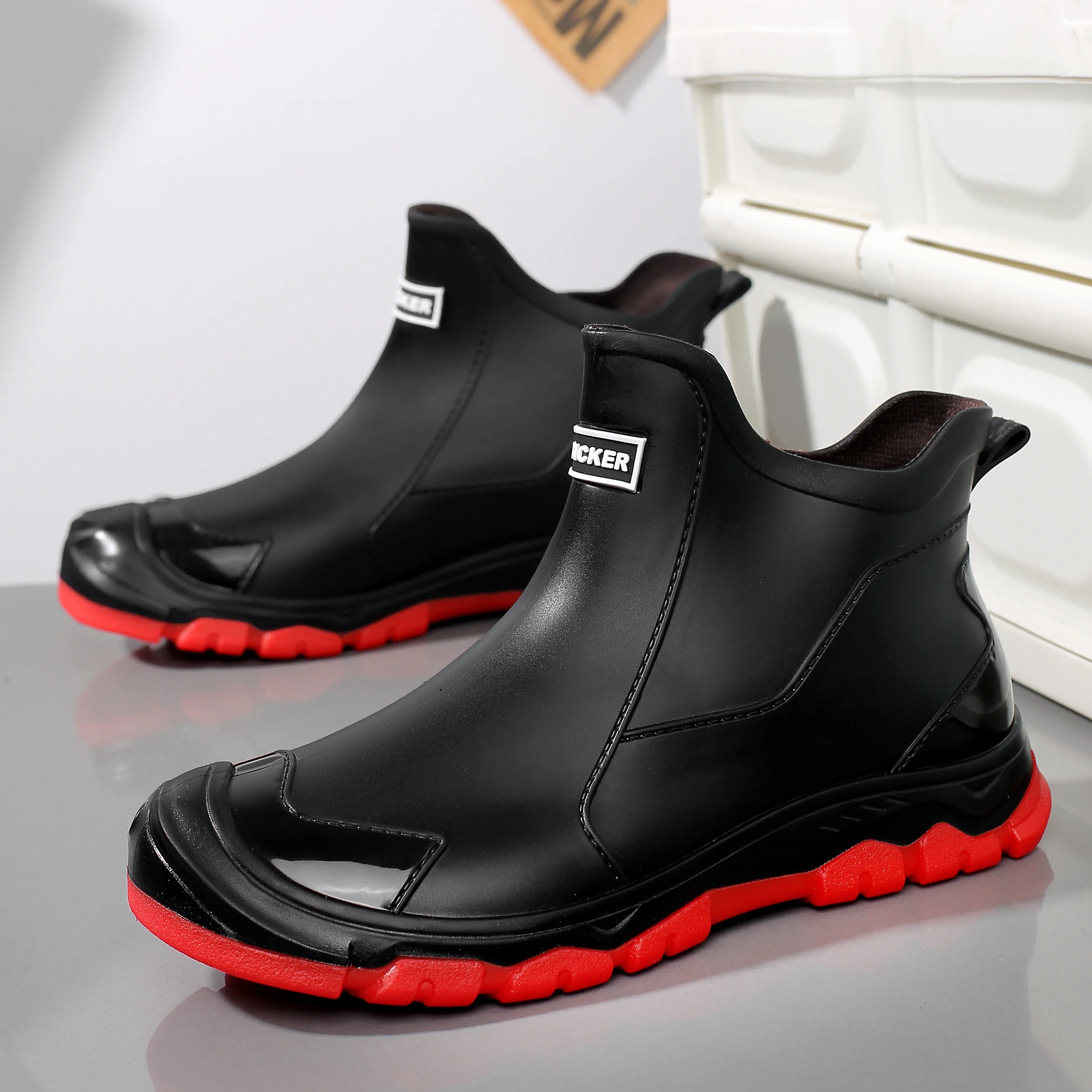 YUYIN Man Ankle Work Shoes Water Shoes High Top Rain Boots for Men Women Anti-slip Waterproof Oil-proof Chef Shoes Lightweight view 3