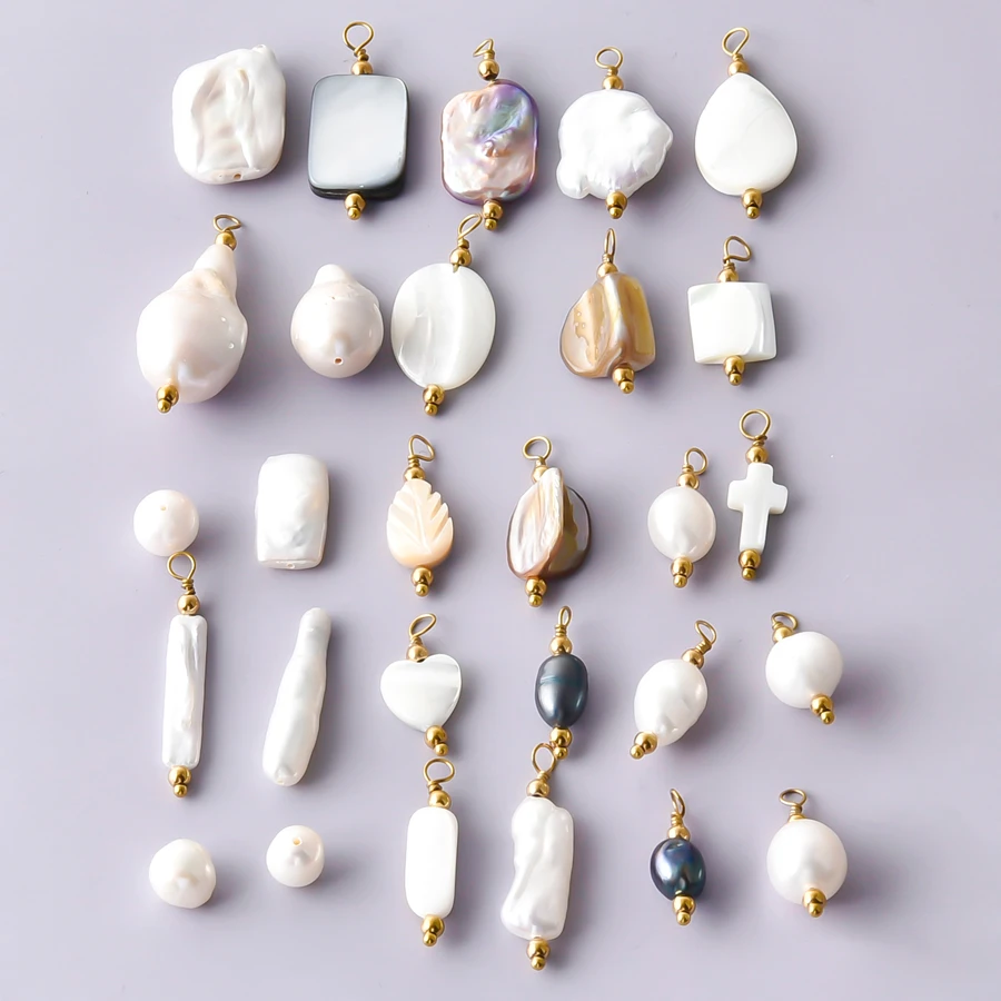 2/4Pcs Stainless Steel Summer Multiple White Natural Pearl Pendant Bijoux Irregular Sea Heart Shell Pendant Jewelry Wholesale