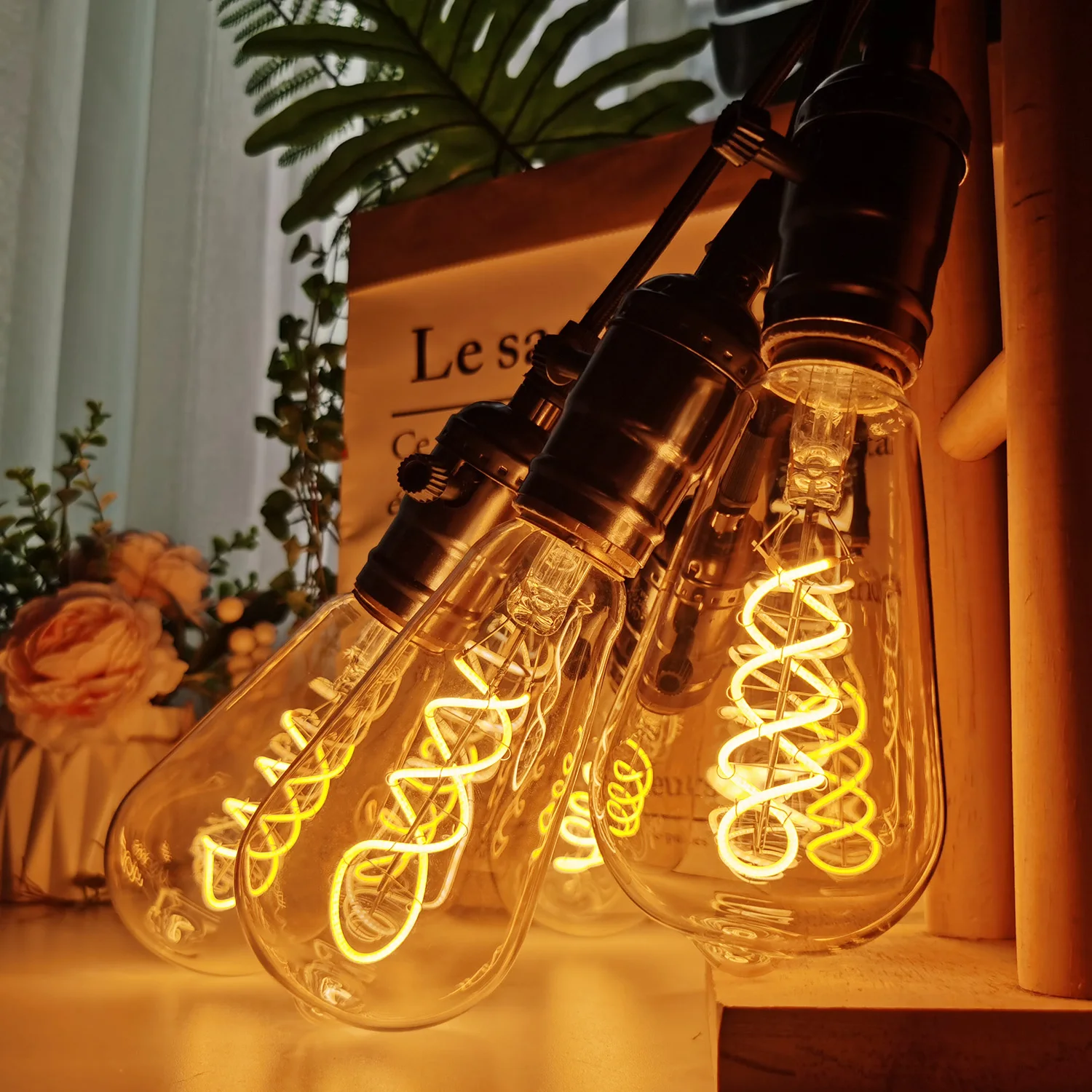 Vintage E27 Edison Bulb ST64 Spiral Led Filament 110V 220V Clear Amber Smoke Color 4W Dimmable Spcialty Decorative Light Bulb