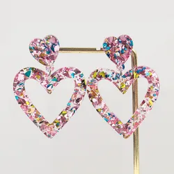 Valentine's Day Sequins Hollow Love Heart Acrylic Earrings for Women Romantic Peach Statement Drop Earring Sweet Jewelry Gifts