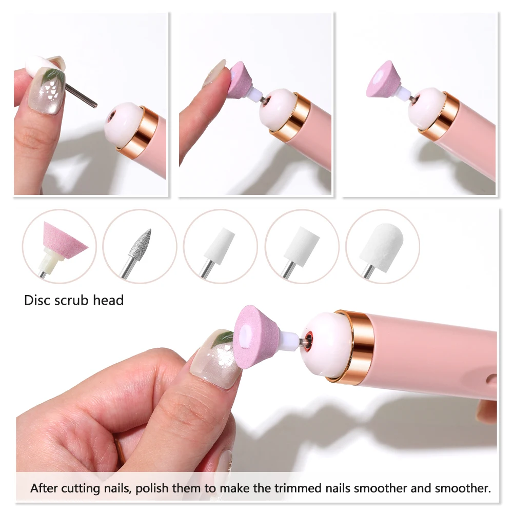 5 in 1 Portable Nail File Care Electric Nail Drill with 4 Speeds Cuticle Trimmer Battery Operated Manicure and Pedicure Tools view 3