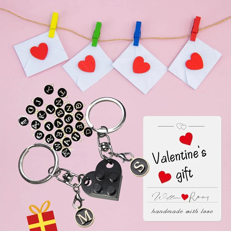 Portachiavi personalizzato con cuore abbinato in mattoni per coppia, fidanzato, fidanzata, regali di San Valentino, portachiavi per coppia dolce