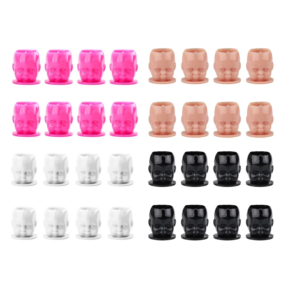 

200PCS Doll Shape Tattoo Ink Cups With Base Hard Plastic Pigment Container Cap Permanent Makeup & Body Art Tattoo Accessory