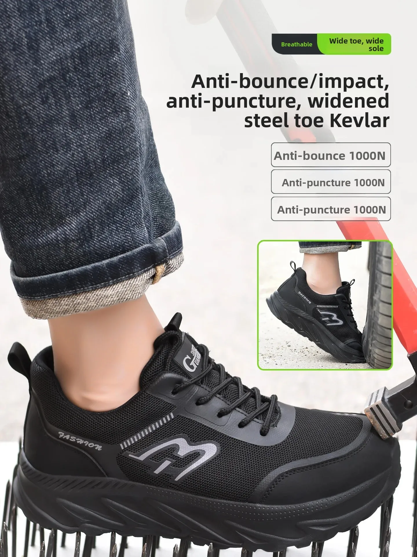 Men's Safety Shoes Wide Foot Lightweight New Style Steel Toe Anti Crush And Piercing Breathable All Seasons Comfortable Work ...
