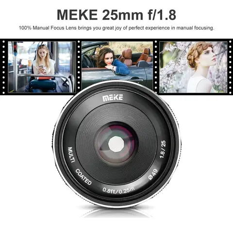 Meike 25mm f1.8 APS-C Wide Angle Manual Focus Lens for Canon EOS-M Mount Camera EOS M M2 M3 M5 M6 M10 M50 M100 M200 M50II M6II