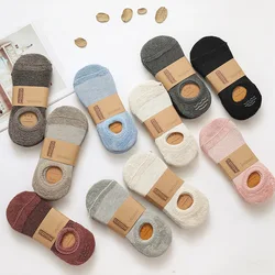 Autumn Winter Casual Boat Socks Women'S Solid Color Thick Invisible Low Cut Socks for Women Silicone Non-Slip Warm Cotton Socks