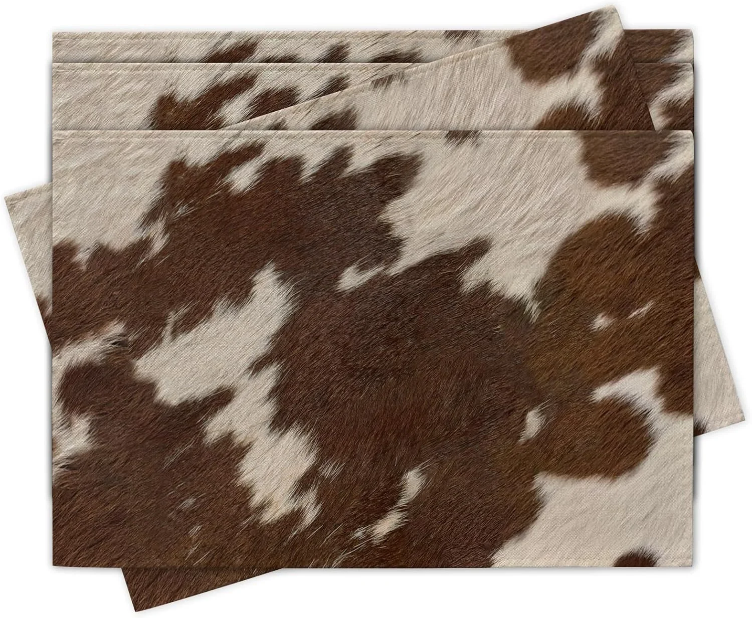 4/6/8pc Modern Animal Print Placemat Set, Black White Cow Spotted Linen Placemats Washable for Kitchen Dinner