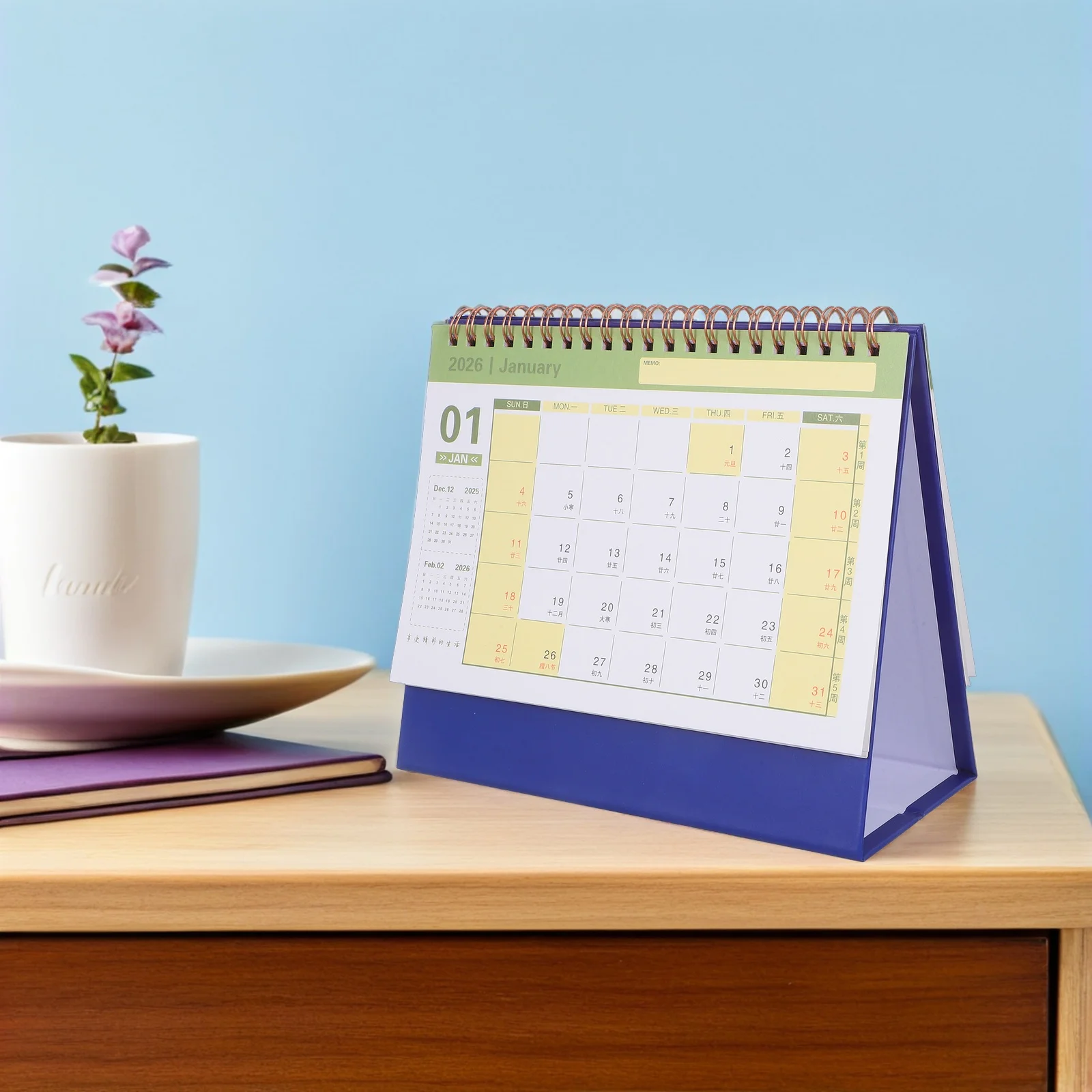 

2026 Desk Calendar Standing Flip Coil Binding Planner Schedules Agenda Paper 12 Months