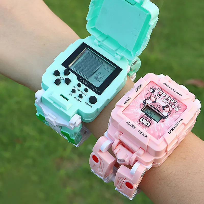 Kids Watches Handheld Games Small Toys Children Deformation The Robot Children\'s Watches kids watch for girls boys clock relojes