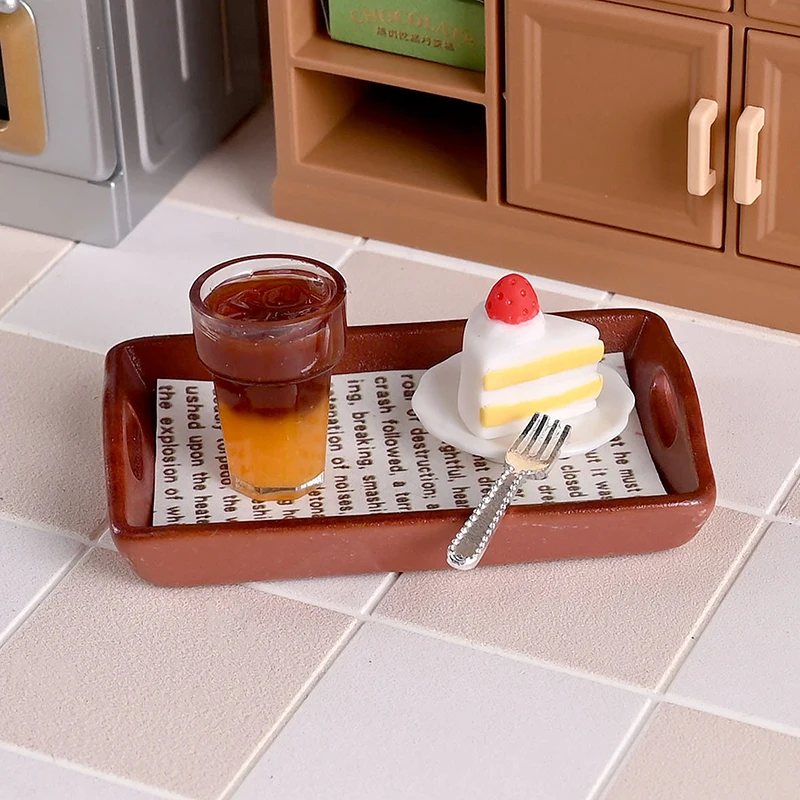 1세트 미니어처 인형집 모형 미니 밀크티 케이크 접시 포함 어린이 역할놀이 장난감