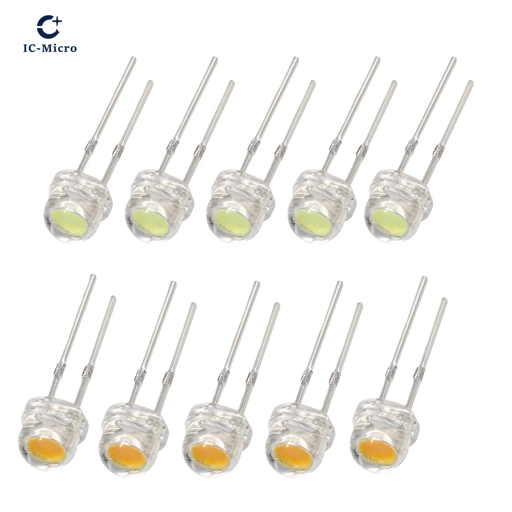 100pcs LED Diode F5 Super Bright Straw Hat LED 5mm Light Emitting Diodes Blue Green Red Yellow White, for DIY Electronic XCW