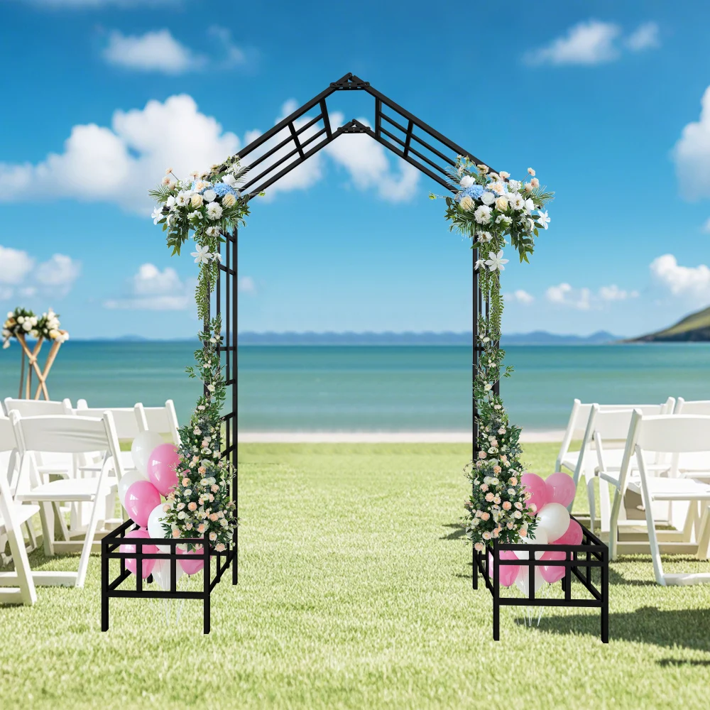 

Metal Garden Arch with Adjustable Width W68.11''~W94.29'' Climbing Plants Support Rose Arch Outdoor Black